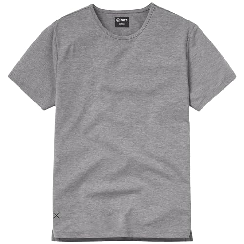 Cuts - Cuts Clothing Men's Premium AO Crew Neck Casual Short Sleeve T-Shirt | Classic Split-Hem | PYCA Pro Soft Fabric | Heather Grey, Large