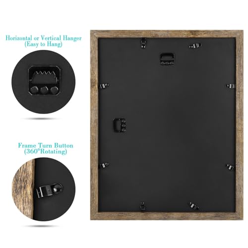 Image of Frametory, 11x14 Picture Frame With Mat for 8x10 Picture - High Definition Glass Wide Molding - Preinstalled Wall Mounting Hardware (Rustic Brown, 1 Pack)