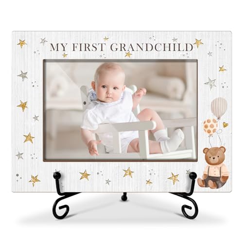 My First Grandchild Wooden Photo Frame Mothers Day Gifts Love Gifts for Grandma Nana, Wooden Photo Frame with Iron Stand for Tabletop or Desktop Display, Home Table Decor (4x6