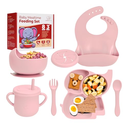 Image of Complete Silicone Baby Feeding Set - 6+ Months Food Grade Baby Feeding Essentials | Silicone Bibs, Baby Bowls and Plates, 3 in 1 Baby Sippy Cup, Spoons and Fork Set | Free of BPA/PVC/Lead/Phthalate