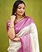 MAHEK Traditional White & Pink Border Banarasi kanjivaram Silk Sarees for Women's Wedding, Party Wear sari & Blouse Piece (White & Pink)