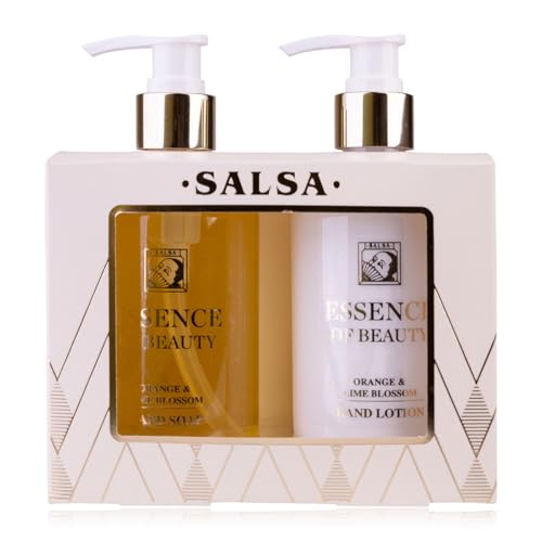 Accentra Set de cuidado de manos SALSA ESSENCE OF BEAUTY, jabón líquido 270ml, crema de manos y uñas 270ml, dispensador, aroma Naranja y Flor de Limón, regalo ideal