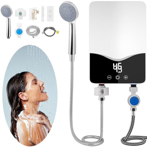 Mejores review On-line Boiler solar de 8 tubos los preferidos por los clientes. 26 Calentador de Agua Eléctrico Instantáneo Con Rociador de Ducha, Temperatura Ajustable, Boiler Sin Tanque para Hogar, Cocina y Baño