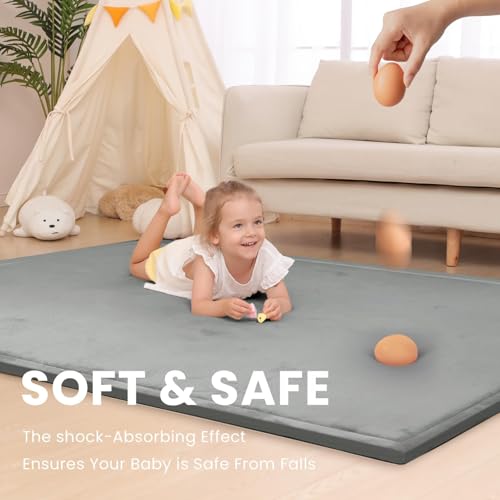 Image of Huloo Sleep Large 79 inchx110 inch Baby Activity Play Mat for Floor (Dark Gray)