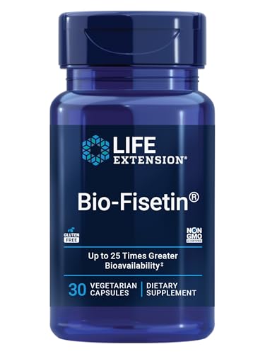 Life Extension Bio-Fisetin Fisetin galactomannans from Fenugreek Seed Cellular Health Cognitive Health Longevity Gluten-Free Vegetarian Non-GMO 30 Vegetarian Capsules
