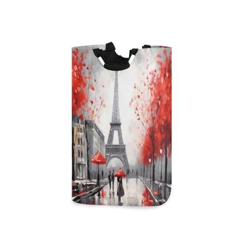 Jihqo Laundry Hamper Basket Eiffel Tower Red Trees Collapsible Nursery Storage Bin Waterproof Clothing Baskets for Home Bedroom Bathroom Washing Room