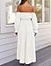 ZESICA Women's 2025 Boho Sexy Off Shoulder Long Sleeve Smocked High Waist Side Split Flowy A Line Tiered Long Maxi Dress,White,X-Large