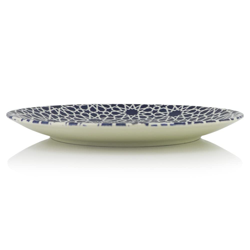Juego de 6 platos de porcelana oriental redondos, 27 cm de diámetro, color azul y blanco