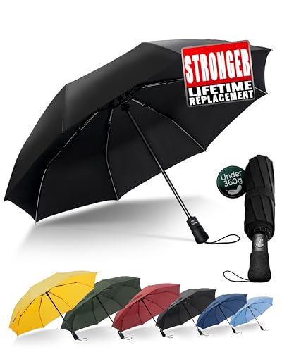 Chakipee Paraguas Plegable Antiviento Hombres - Paraguas Negro Resistente al Viento, Paraguas Automático Portátil Compacto de Viaje, Revestimiento de Tela 210T
