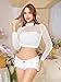 LemonGirl Womens Fishnet Long Sleeve Crop Top Lingerie Babydoll Chemise Nightwear Sleepwear White