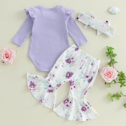 GINEVSALNewborn Baby Girls Fall Clothes Mommy is My Bestie Letter Print Long Sleeve Romper Floral Long Pants Headband Set3