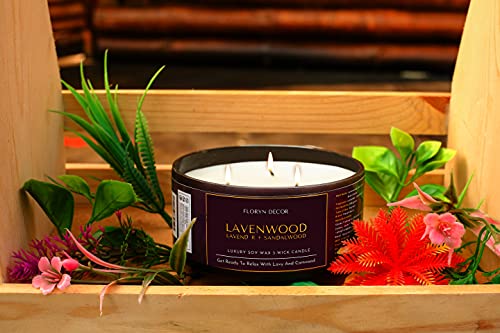 Image of Floryn Decor 3 Wick Candle | Candle for Home Decoration | Luxury Candle for Home Decor | | Burning Time - 40 Hours | Soy Wax Candles Scented (Lavender + Sandalwood)