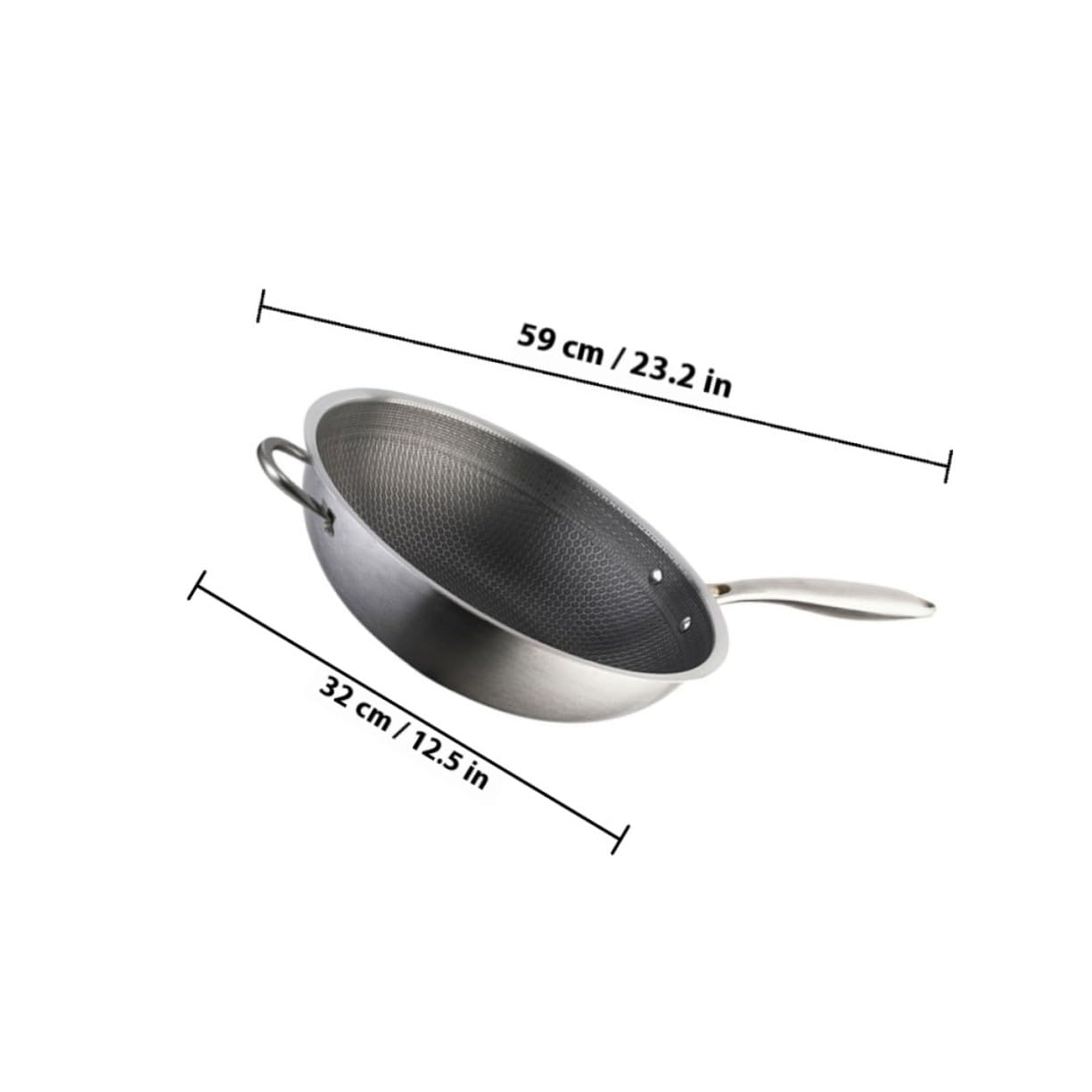 VICASKY Wok Padella in Acciaio Inox Fondo a Nido D'ape Antiaderente Manico Ergonomico Adatta per Friggere Patate e Cucinare Carne, Compatibile piano Induzione