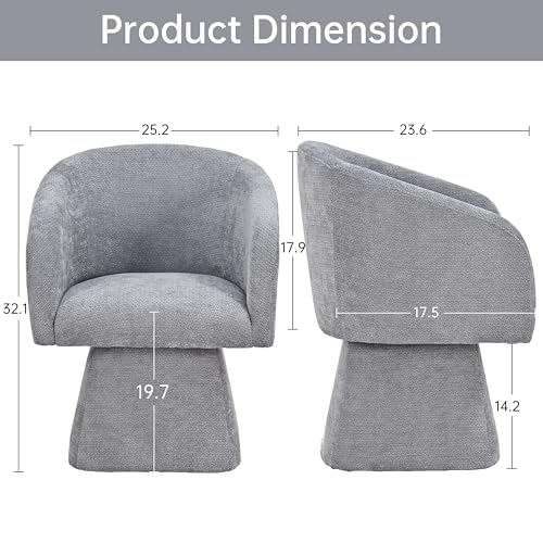 Image of VKNOW Upholstered Swivel Dining Chairs Set of 2 with Barrel Back and Arm | Modern Accent Arm Chair with Thickened Cushion, Soft Chenille Fabric, for Dining Room, Living Room, Vanity, Gray