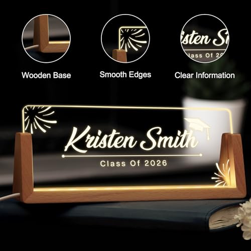 Image of Custom Name Plate for Desk, Personalized Light Up Acrylic Desk Name Plate, Personalized Graduation Gifts 2026 for Him Her, Class of 2026 Graduate Gift, High School College Grad Gift (Design10-Graduation)