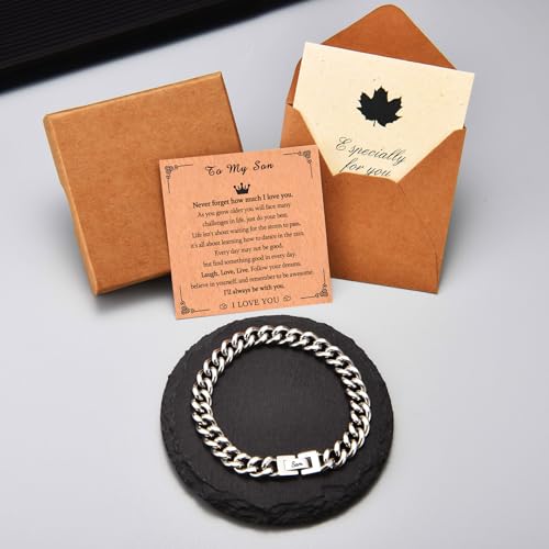 EPIRORA Stainless Steel Curb Link Bracelets for Men, Christmas Birthday Jewelry Gifts for Dad Son Grandson Brother Uncle Nephew, 8mm in Width, 7.8 Inches in Length3