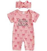 FYBITBO Little Sister Newborn Outfit Baby Girl Bow Short Sleeve Romper Coming Home Onesie Jumpsui...