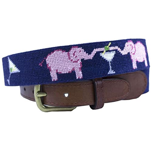 Elephant Martini Needlepoint Belt in Navy by Smathers & Branson