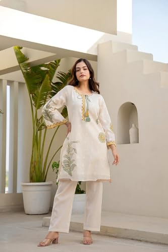 Ensemble Kurti femme en coton supérieur blanc cassé - 7