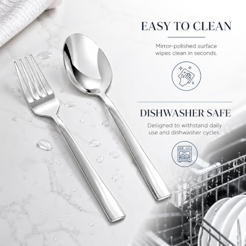 Image of SANTUO 8-Piece Fork and Spoon Set, Stainless Steel Flatware Set with 4 Dinner Forks and 4 Dinner Spoons, Mirror Polished Dishwasher Safe Silverware for Home Kitchen Restaurant
