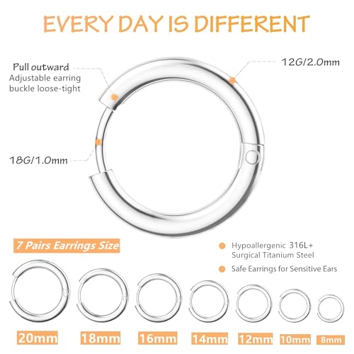 Stud Hoop Earrings Set 7 Pairs Hypoallergenic Cubic Zirconia Titanium Stainless Steel Silver Rose Gold Black 2-8mm CZ Cartilage Helix Flatback Ball Stud Hinged Sleeper Hoop Earrings Sets for Women Men2