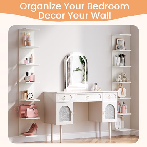 Image of upsimples 7-Tier Floating Wall Shelf, White Vertical Vanity Decor Shelves | Wall Display for Bag, Purfume, Shoes, Books, Storage Shelves for Bedroom, Living Room, Home Decor