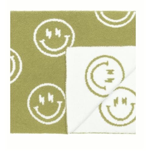 Image of L+L USA Smiley Face with Lightning Bolt Eyes Baby Blanket 28 inchx40 inch - DreamSoft Throw for Crib, Stroller or Car Seat Blanket /Newborn Nursery Gift Toddler, Infant, Kids Boys & Girls (Sage Green /White)