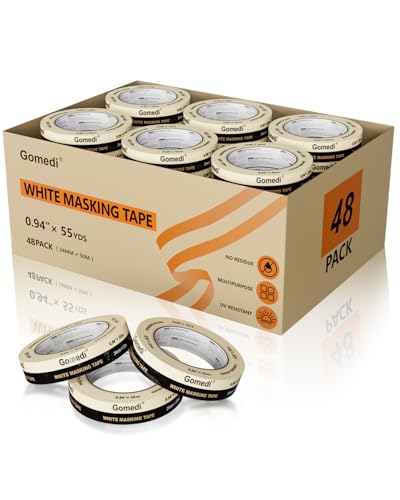 Image of 48 Rolls Masking Tape Bulk - 1 Inch Beige Tape General Purpose | UV & Heat Resistant, Removes Cleanly - 0.94 in x 55 Yd per Roll - Total 2640 Yds - Crisp Lines for Art, Drafting & Crafts