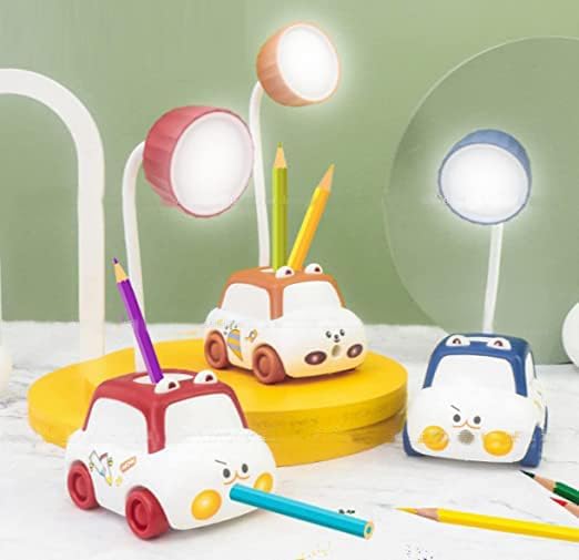 SWADEC Car Shape Table Light with Pencil Stand and Sharpener, Eye Protection Light for Reading and Night Light for Kids (Set of 1)(Multicolour)
