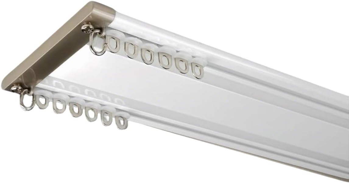 Double Curtain Track, Thinner Aluminum Heavy Duty Ceiling Curtain Rail Track, Curtains Track Kit Suitable For Inwards Opening Window(Ivory White 210cm/82.7in)