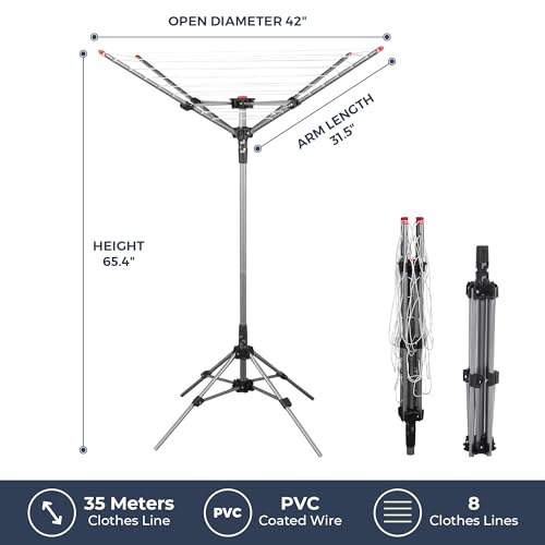Image of STO STO Portable Umbrella Clothesline, 82 Feet Rotary Drying Rack with Adjustable Height, Freestanding Laundry Line for Backyard, Patio, Balcony & Camping, Easy Setup with Carry Bag, No Tools Required