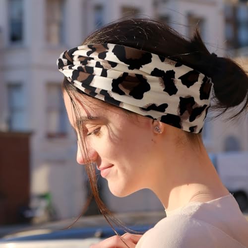 Image of DRESHOW 4 Pack Boho Non-Slip Headbands for Women Girls Yoga Workout Running Knotted Turban Floral Elastic Head Wrap