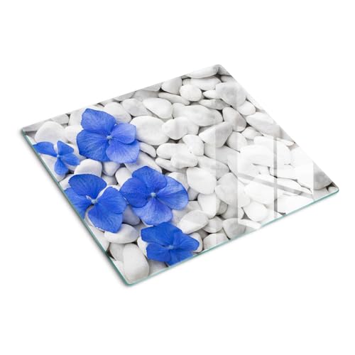 Glass Kitchen Board 60x52 cm Printed Food Contact Bacteria-Resistant Polished Edges Easy to Clean Rectangular Glass Smooth Surface Stain and Heat Resistance Non-Slip Feet - Hydrangea
