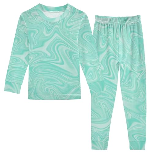 Teal Tie Dye Soft Comfy Pajama Set 2 Piece Pjs Set Cotton Sleepwear Long Sleeve Top and Pants 8Y