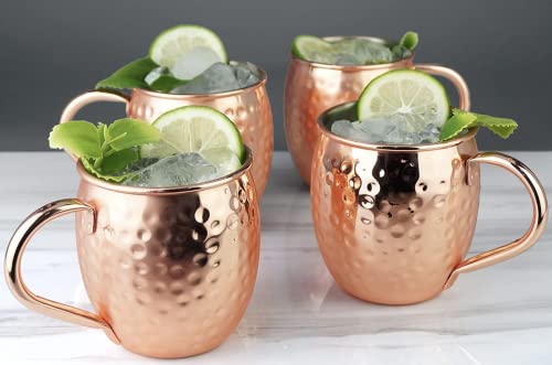Moscow Mule Mugs Set Of 4, Hammered Copper Moscow Mule Mug | Stainless Steel Lining, Copper Plating Cups With Gold Brass Handles Moscow Mule Copper Mug #TOP2