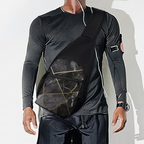 Bolso tipo bandolera negro con textura mármol para senderismo miniatura 7