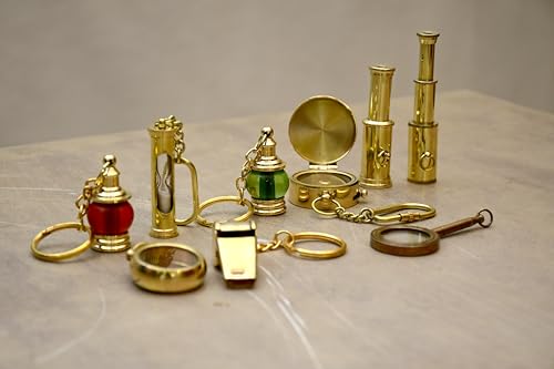 Vintage Collectible Gifts Set Miniature Telescope, Magnifineglass, Wistle, Mini Timer, Compass, Mini Lamp Outfit, for Kids, Travellers, Adventure Nautical Decor