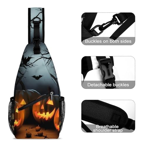 Mochila tipo Sling con diseño de calabazas de Halloween miniatura 3