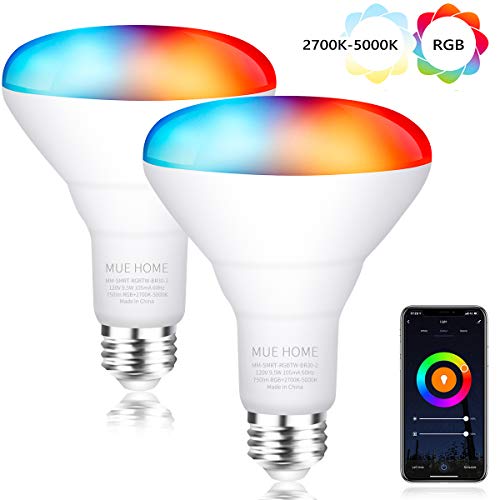 MUE Home Smart LED Light Bulb, 10W BR30 WiFi RGB Color and White Changing, E26 Base 60W Equivalent, Works with Alexa, Google Home, Automation, Remote Control, Timer (Pack of 2)