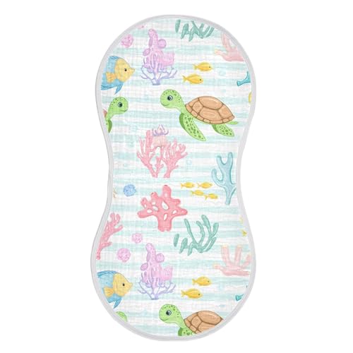 xigua Cute Underwater Animals Muslin Baby Burp Cloths Set of 4, Super Soft & Absorbent Burping Rags, Cotton Burp Clothes Shower Gift for Newborn, Baby Girls and Boys