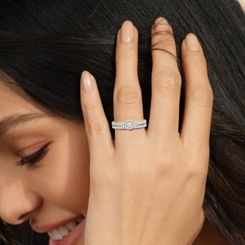 Jewelili 925 Sterling Silver Diamond Ring for Women | 0.50 CTW Round Bridal Set Wedding Engagement Rings | H Color I1 Clarity | Lab Grown Diamond Ring | Size 6,7 & 83