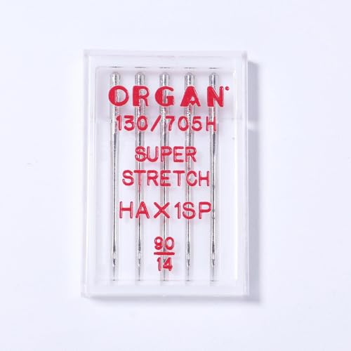 Organ Super Stretch Sewing Machine Needles Size 90/14 (5 Pack) Ball Point Needles for Knits Jersey Spandex and Elastic Fabrics Universal Fit Home Sewing Needle