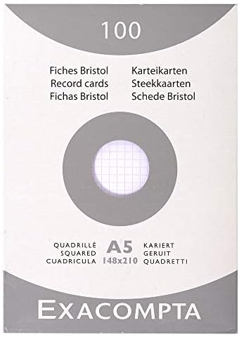 Exacompta - Ref 13300B - Bristol Record Card (Pack of 100) - A7 in Size, 205gsm Card, Compatible with Printers - Suitable for Exam Revision & Notes - White