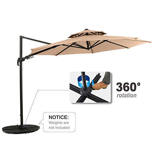 PHI VILLA 11ft Offset Cantilever Umbrella Double Top Deluxe Outdoor Patio Market Umbrella
