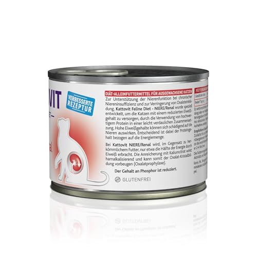 KATTOVIT - Niere/Renal Nassfutter für Katzen | Katzen-Nassfutter zur Unterstützung der Nierenfunktion für ausgewachsene Katzen. Diätfutter als Alleinfuttermittel in der Dose | 12 x 185 g Huh