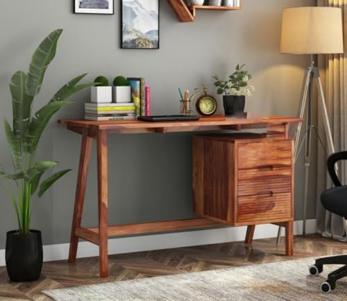 Solid Sheesham Wood Study Table with 3 Drawers | Spacious Computer Desk for Home Office, Study Room & Workspace | Durable Wooden Furniture | Natural Finish-image-3