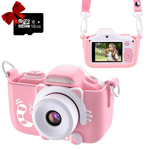 Kids Camera Cartoon Shockproof Silicone Case with 16GB SD Card 12MP Front