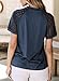 EVALESS Womens Fashion Spring Summer Tops 2025 Trendy Crewneck Sexy Patchwork Lace Short Sleeve Outfits T Shirts Casual Going Out Knitted Tops Blouses Clothes Navy Blue Large