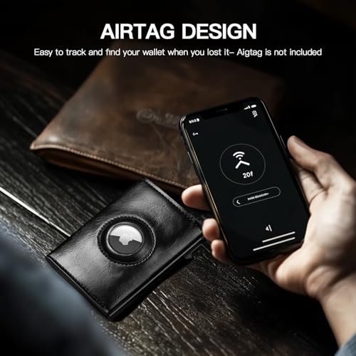 Mens Wallet with AirTag Holder, Genuine Leather Air Tag Wallet RFID Blocking Credit Card Case with Minimalist Wallet for Men for Apple AirTag (Airtag Not Included)4