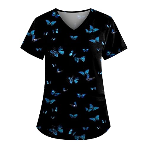 OIOLOYJM Printed Scrub Tops Women V Neck Short Sleeve Plus Size Scrubs for Womens Nursing Uniforms Shirts with Pockets